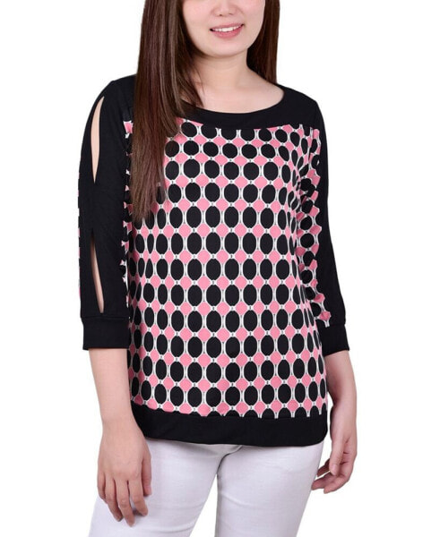 Petite Contrast Band Tunic with Sleeve Cut-outs