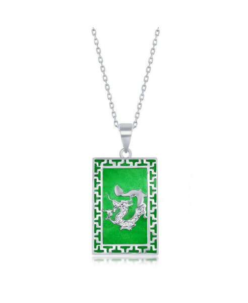 Sterling Silver Rectangle w/Dragon Design Jade Necklace