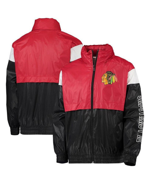 Big Boys Red, Black Chicago Blackhawks Goal Line Full-Zip Hoodie Windbreaker Jacket