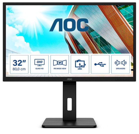 AOC Q32P2CA - 80 cm (31.5") - 2560 x 1440 pixels - 2K Ultra HD - LED - 4 ms - Black