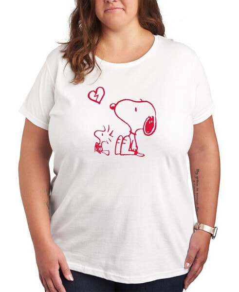 Air Waves Trendy Plus Size Peanuts Snoopy & Woodstock Valentine's Day Graphic T-shirt