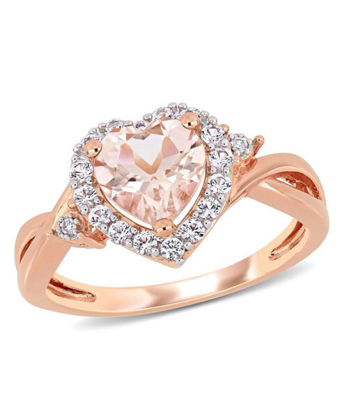 Morganite (1-1/10 ct. t.w.) Lab-Grown White Sapphire (1/3 ct. t.w.) and Diamond Accent Heart Ring in 18k Rose Gold Over Silver