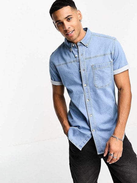 ASOS DESIGN skinny denim shirt in light washed blue