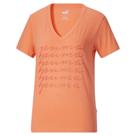 Puma Ombre Script Logo V Neck Short Sleeve T-Shirt Womens Size XL Casual Tops 6