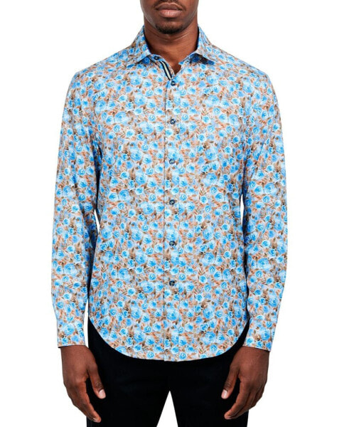 Рубашка мужская Society of Threads Slim-Fit с принтом "Цветочный узор" и длинным рукавом