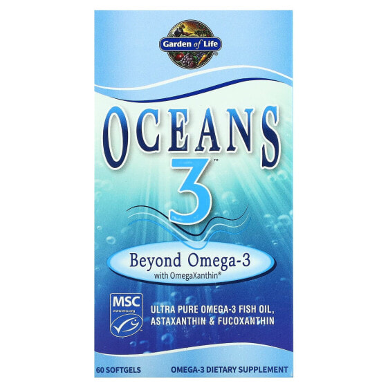 Витамины и БАДы для улучшения памяти и работы мозга Garden of Life Oceans 3, Beyond Omega-3 с OmegaXanthin, 60 капсул