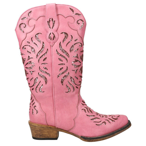 Roper Riley Glitz Tooled Inlay Snip Toe Cowboy Womens Pink Casual Boots 09-021-