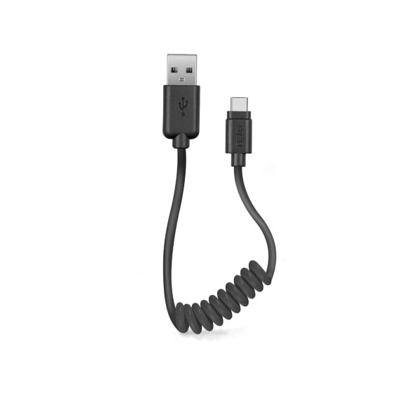 SBS Data cable and Type-C spiral cable - 0.5 m - USB A - USB C - USB 2.0 - Black