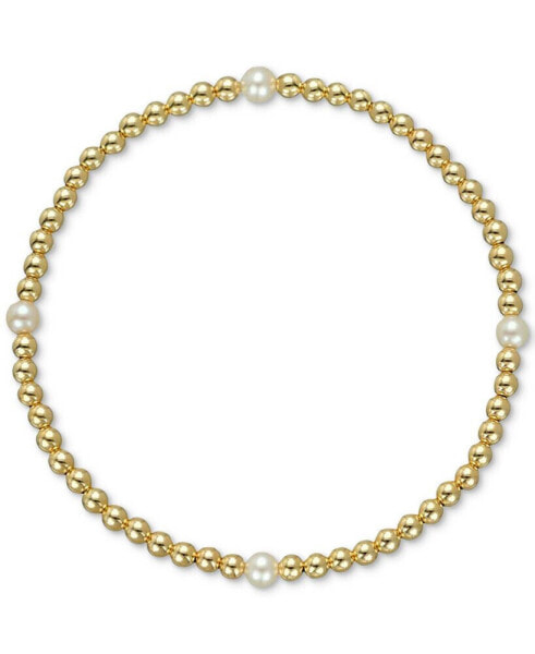 Freshwater Pearl (3mm) Polished Bead Stretch Bracelet in 14k Gold
