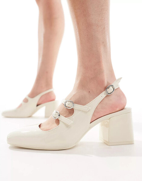 Bershka buckle detail heeled mary janes in ecru