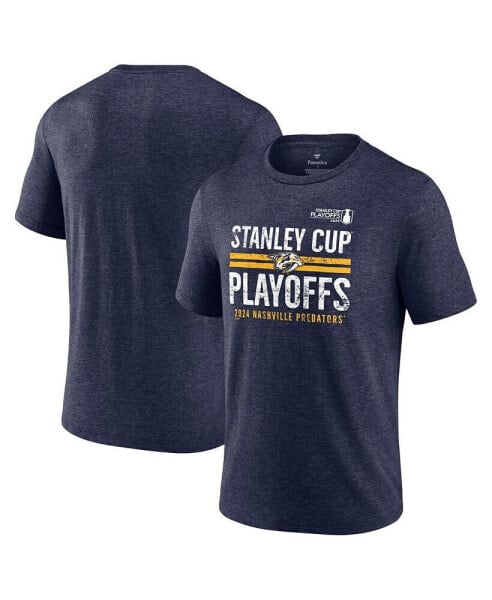 Men's Navy Nashville Predators 2024 Stanley Cup Playoffs Crossbar Tri-Blend T-Shirt