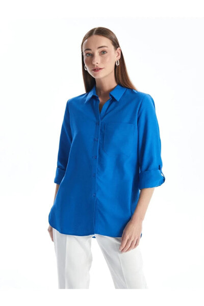 Рубашка женская LC WAIKIKI Classic из смеси льна, прямого кроя, с длинными рукавами