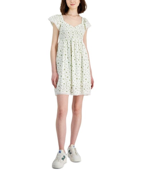 Juniors' Smocked Flutter-Sleeve Mini Dress