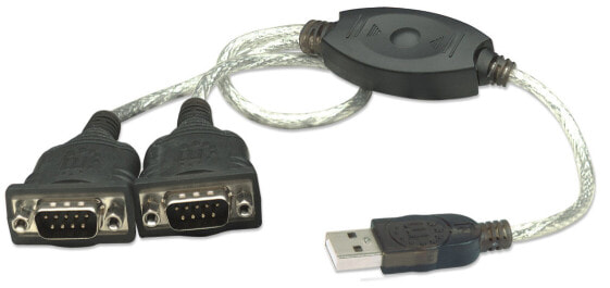 Кабель конвертер USB-A в два последовательных порта - 45 см - Мужской - Мужской - Serial/RS232/COM/DB9 - Черно-серый - Трехлетняя гарантия - Блистер - Черный - 0,45 м - USB A - DB9 - Мужской - Мужской