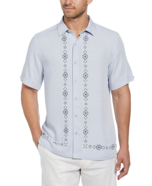 Men's Textured L-Shaped Medallion-Print Button-Down Shirt