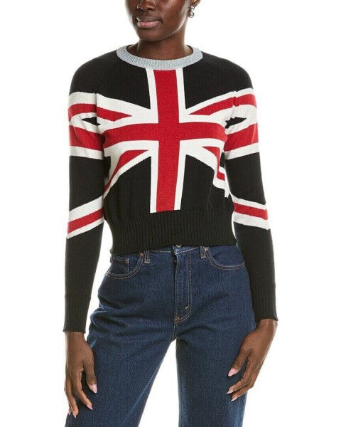 Minnie Rose Union Jack Cashmere-Blend Sweater Women's Black Xs