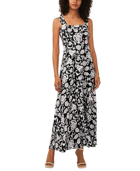 Floral Square-Neck Smocked-Back Maxi Dress