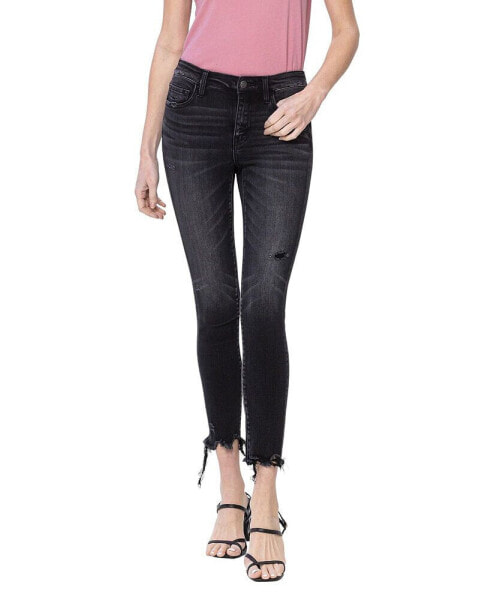 Women's Mid Rise Cropped Raw Hem Skinny Jeans