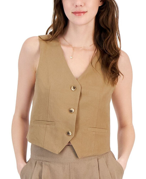 Juniors' Sleeveless Linen Vest