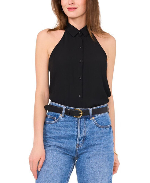 Women's Collared Halter-Neck Sleeveless Blouse