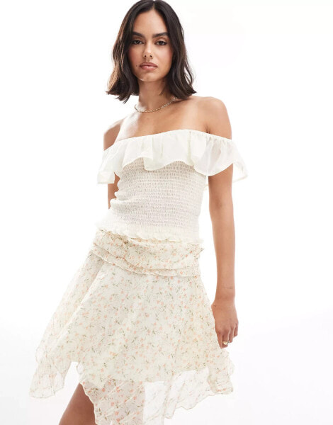 ASOS DESIGN chiffon shirred ruffle cami top in ivory