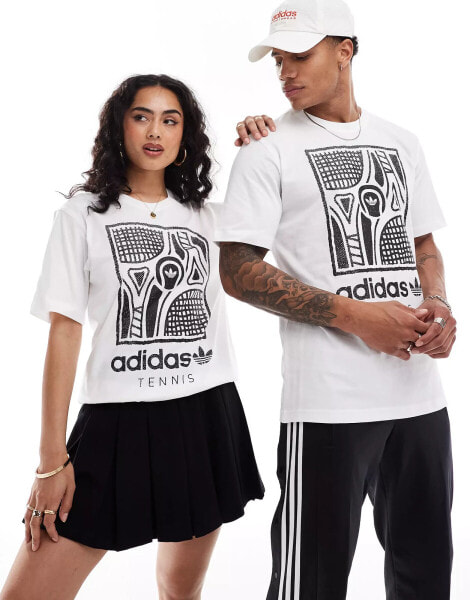 adidas Originals Tennis unisex graphic t-shirt in white