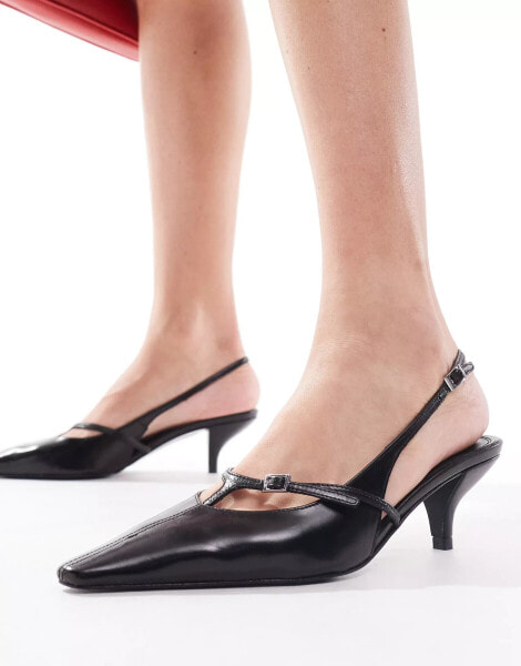 Mango sling back buckle leather heels in black