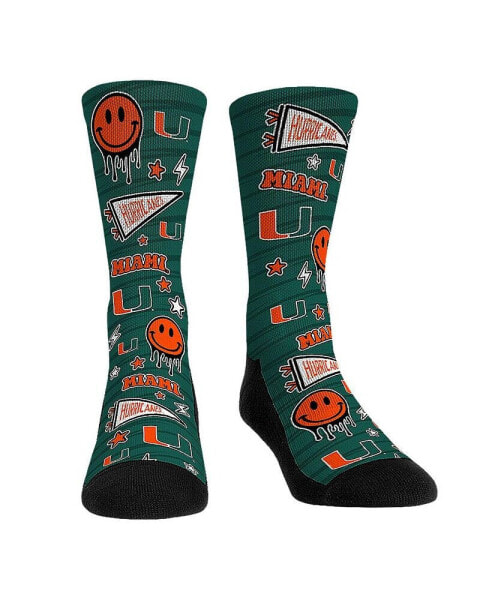 Men's and Women's Socks Miami Hurricanes Smiley Stickers Crew Socks