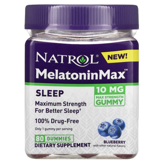 БАД для сна Natrol MelatoninMax, черника, 10 мг, 80 жевательных конфет