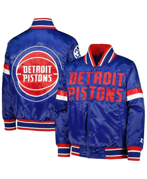Big Boys Blue Detroit Pistons Home Game Varsity Satin Full-Snap Jacket