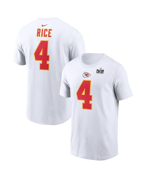 Men's Rashee Rice White Kansas City Chiefs Super Bowl LVIII Patch Player Name and Number T-shirt