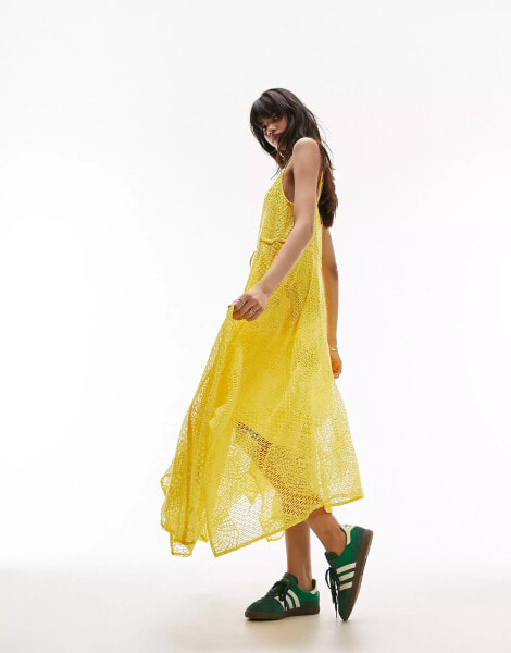 Topshop maxi crochet midi dress in yellow