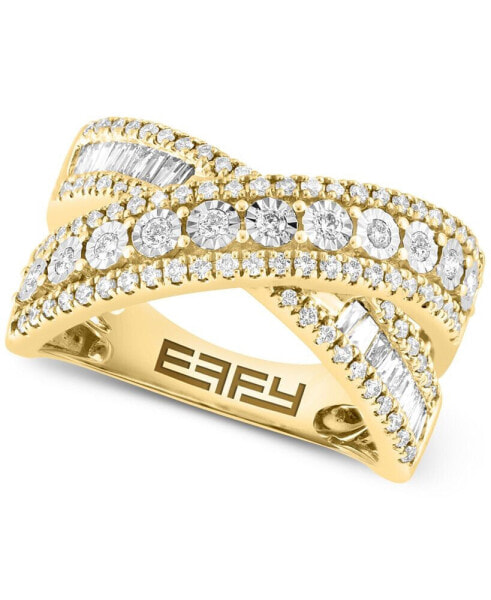 EFFY® Diamond Round & Baguette Crossover Statement Ring in White Gold (3/4 ct. t.w.) (Also available in 14k Gold)