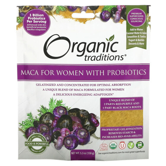 Травяной суперфуд Organic Traditions Мака для женщин с пробиотиками, 150 г