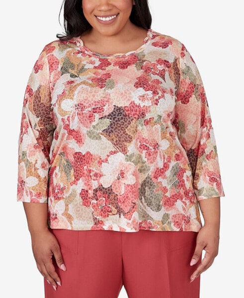 Plus Size Sedona Sky Watercolor Knotted Neck Floral Top
