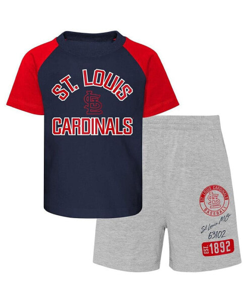 Toddler Boys and Girls Navy, Heather Gray St. Louis Cardinals Two-Piece Groundout Baller Raglan T-shirt and Shorts Set