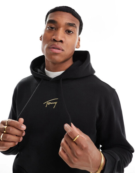 Tommy Jeans Gold Signature Logo Hoody in Black