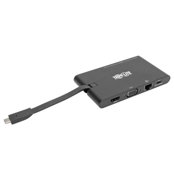 USB-концентратор USB-C Tripp U442-DOCK3-B с поддержкой 4K HDMI, VGA, USB 3.2 Gen 1, Gigabit Ethernet, слотами для карт памяти, зарядкой до 100W, проводным подключением, USB 3.2 Gen 2 (3.1 Gen 2) Type-C - USB Type-C - 1000 Mbit/s - IEEE 802.3 - IEEE 802.3az - IEEE 802.3u - IEEE 802.3x