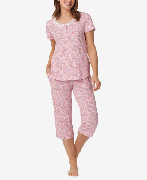 Women's Short Sleeve Top and Capri Pants 2 Piece Pajama Set