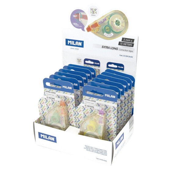 MILAN Display Box 12 Blister Packs 5 x15 M Correction Tape New Look Series