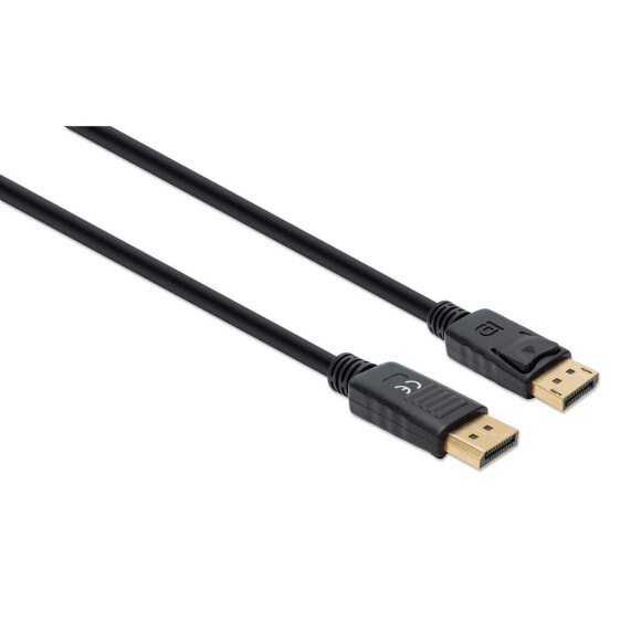 Manhattan DisplayPort 1.4 Cable - 8K@60hz - 3m - PVC Cable - Male to Male - Equivalent to DP14MM3M - With Latches - Fully Shielded - Black - Lifetime Warranty - Polybag - 3 m - DisplayPort - DisplayPort - Male - Male - 7680 x 4320 pixels