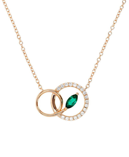 Lab-Grown Emerald (1/4 ct. t.w.) & Lab-Grown White Sapphire (1/5 ct. t.w.) Interlocking Circle 18" Pendant Necklace in 14k Rose Gold-Plated Sterling Silver