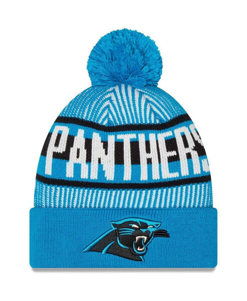 Men's Blue Carolina Panthers Striped Cuffed Knit Hat with Pom