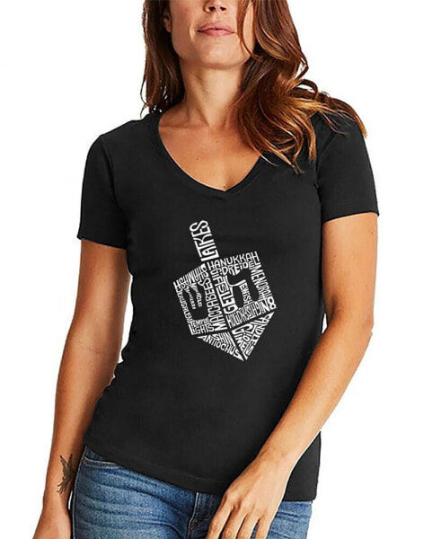 Women's Hanukkah Dreidel Word Art V-neck T-shirt
