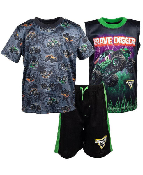 Boys Graphic T-Shirt Tank Top Mesh Shorts 3 Piece Outfit Set Toddler| Child