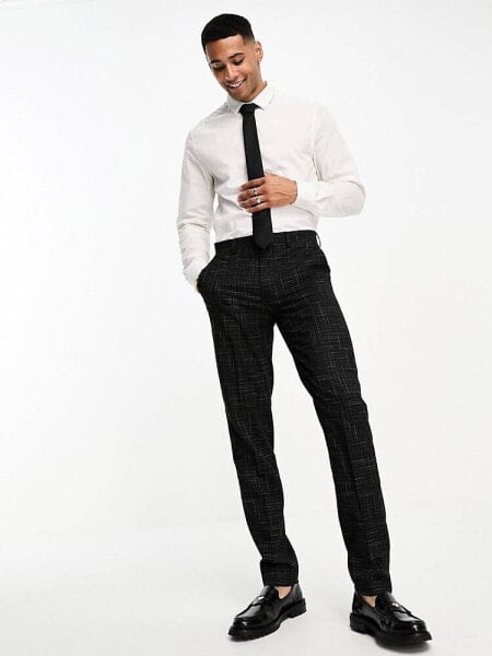 ASOS DESIGN slim suit trousers in crosshatch in black