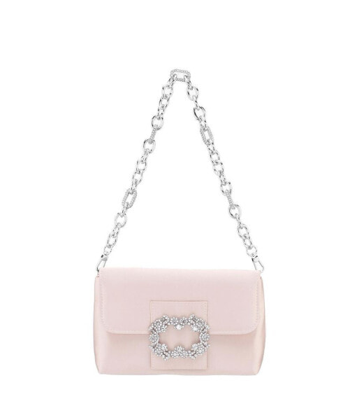 Women's Baguette Bag with Crystal Buckle Handbag