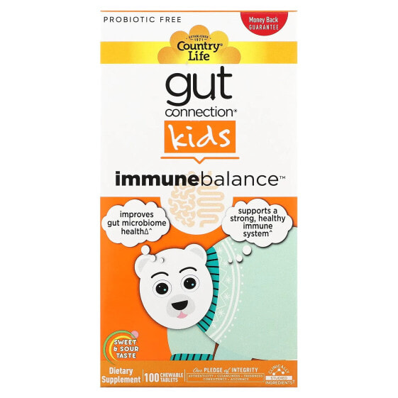 Country Life, Gut Connection, Immune Balance, для детей, средство для укрепления иммунитета, кисло-сладкий вкус, 100 жевательных таблеток