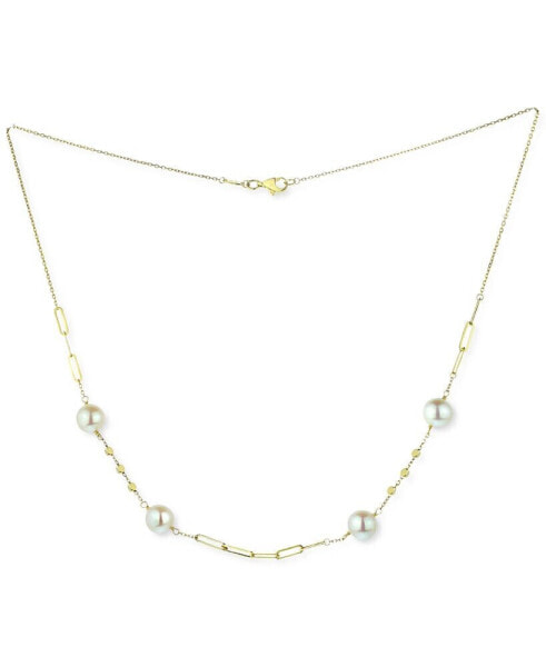 Freshwater Pearl (8 - 8 1/2mm) Paperclip Link 18" Collar Necklace in 18k Gold-Plated Sterling Silver