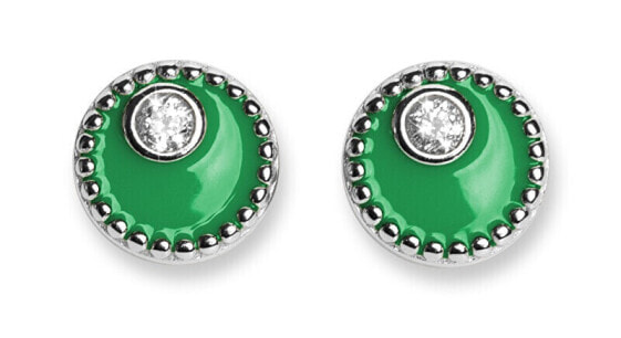 Silver earrings with green enamel Meliora 62258 GRE